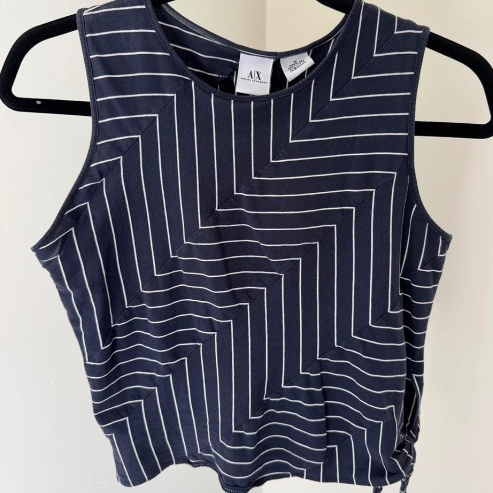 Armani Exchange Navy and White Striped Tank Top